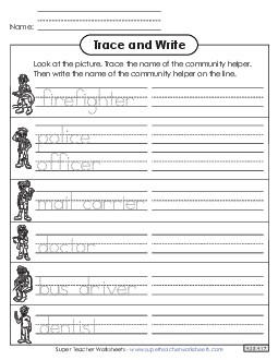 Job Titles Trace and Write (Worksheet 1) Community Helpers Worksheet