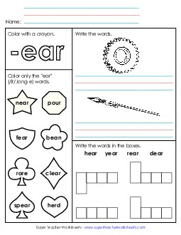 Worksheet 1 (-ear Words) Word Families Worksheet