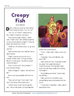 New Creepy Fish Reading Comprehension Worksheet