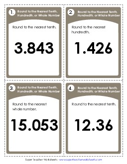 Task Cards: Rounding to Nearest Whole Number, Tenth, or Hundredth Worksheet