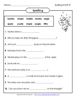 Sentence Completion (B-27) Spelling B Worksheet