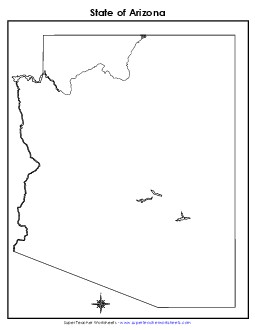 Blank Arizona Map (No Bordering States) State Maps Worksheet