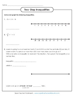 Solve & Graph with a Word Problem (Basic) Inequalities Worksheet