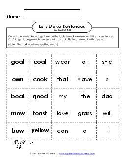 Let\'s Build Sentences (A-22) Spelling A Worksheet