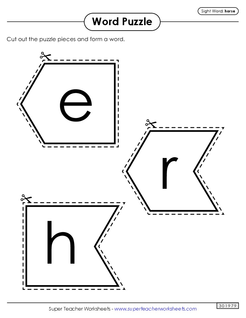 Word Puzzle: Horse Sight Words Individual Worksheet