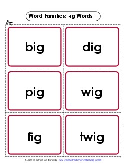 Flashcards (-ig) Word Families Worksheet