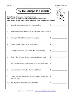 Correct or Incorrect? (C-30)  Spelling C Worksheet