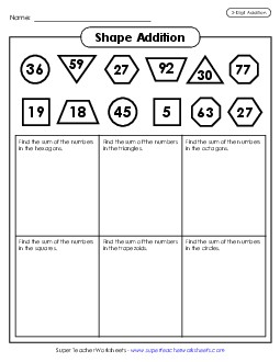 Shape Addition (2-Digit) Worksheet