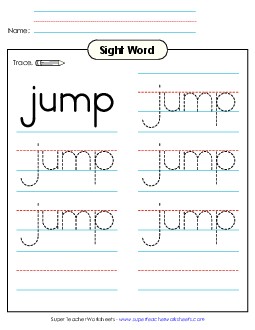 Trace the Word: Jump Sight Words Individual Worksheet