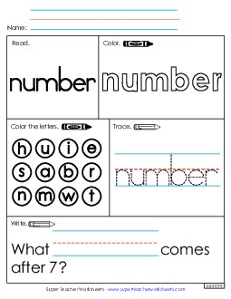 Worksheet 1: Number Free Sight Words Individual Worksheet