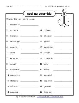 Unscramble (E-10) Spelling E Worksheet