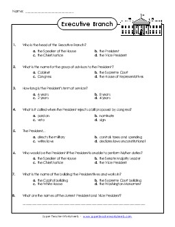 Executive Branch Questions Free Branches Of Government Worksheet