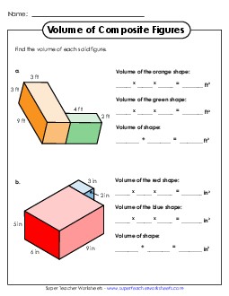 Volume of Composite Figures: Two Shapes (Basic) Worksheet