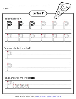 Uppercase P (Outlined Letters) Printing Handwriting Worksheet