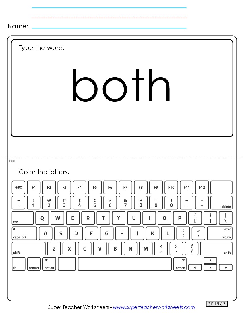 Type the Word: Both Sight Words Individual Worksheet