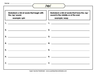 SP Brainstorm (Intermediate) Phonics Blends Worksheet