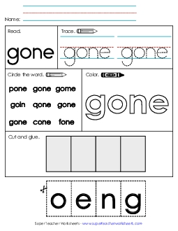 Worksheet 2: Gone Sight Words Individual Worksheet