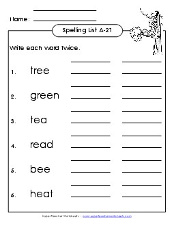 Write Twice (A-21) Spelling A Worksheet