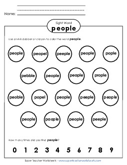 Dab or Color: People Sight Words Individual Worksheet