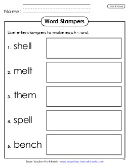 Letter Stampers (Short E) Phonics Long Short E Worksheet