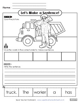 Build a Sentence: Construction Worker Community Helpers Worksheet