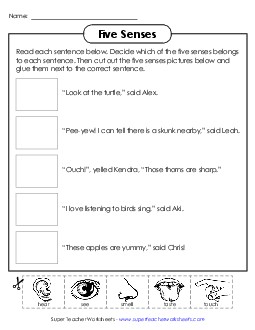 Cut-and-Glue: Senses #1 Free Five Senses Worksheet