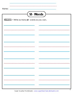 Phonics Brainstorm (St-) Phonics Blends Worksheet