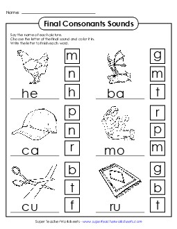 Final Consonants Phonics Final Ending Sounds Worksheet