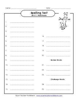 Spelling Test (E-7) Spelling E Worksheet