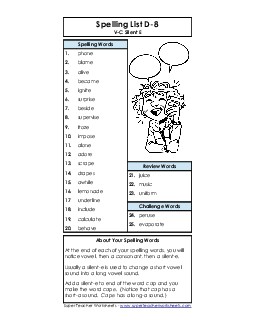 Spelling List D-8 Spelling D Worksheet