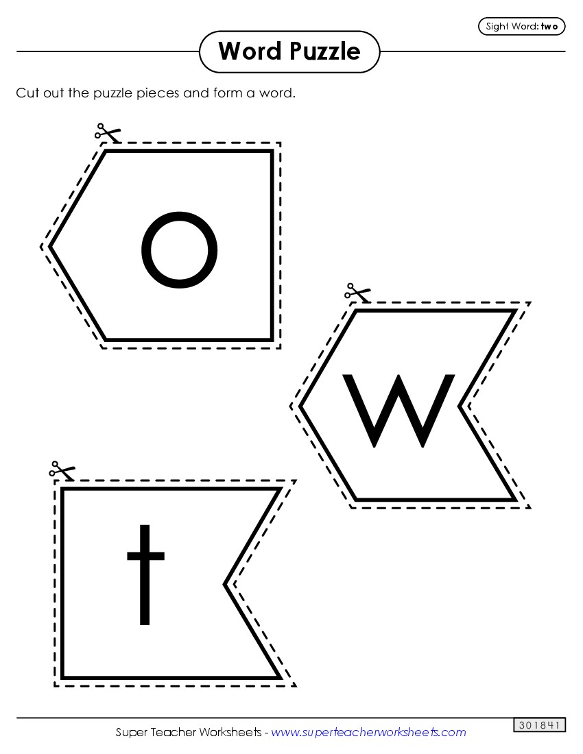 Word Puzzle: Two Sight Words Individual Worksheet