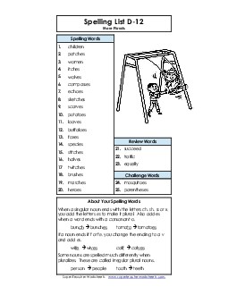 Spelling List D-12 Spelling D Worksheet