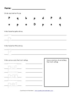 Letter P p - Practice Sheet Alphabet Worksheet