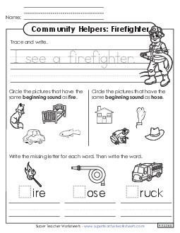 Mixed Literacy Skills: Firefighter Community Helpers Worksheet