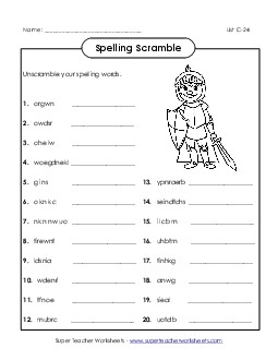 Unscramble the Spelling Words (C-24)  Spelling C Worksheet