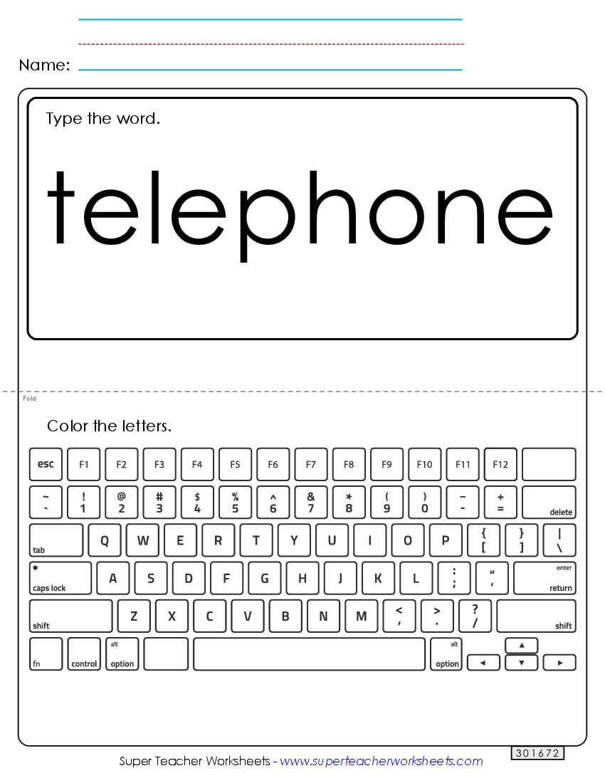 Type the Word: Telephone Sight Words Individual Worksheet