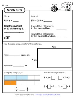 Math Buzz: Week 26 Worksheets 126 through 130 Daily Math Review Worksheet