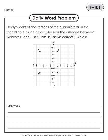 New Daily Word Problems<BR>F-101 through F-105 Worksheet New Daily Word Problems<BR>F-101 through F-105 Worksheet