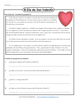 Dia de San Valentin Spanish Worksheet