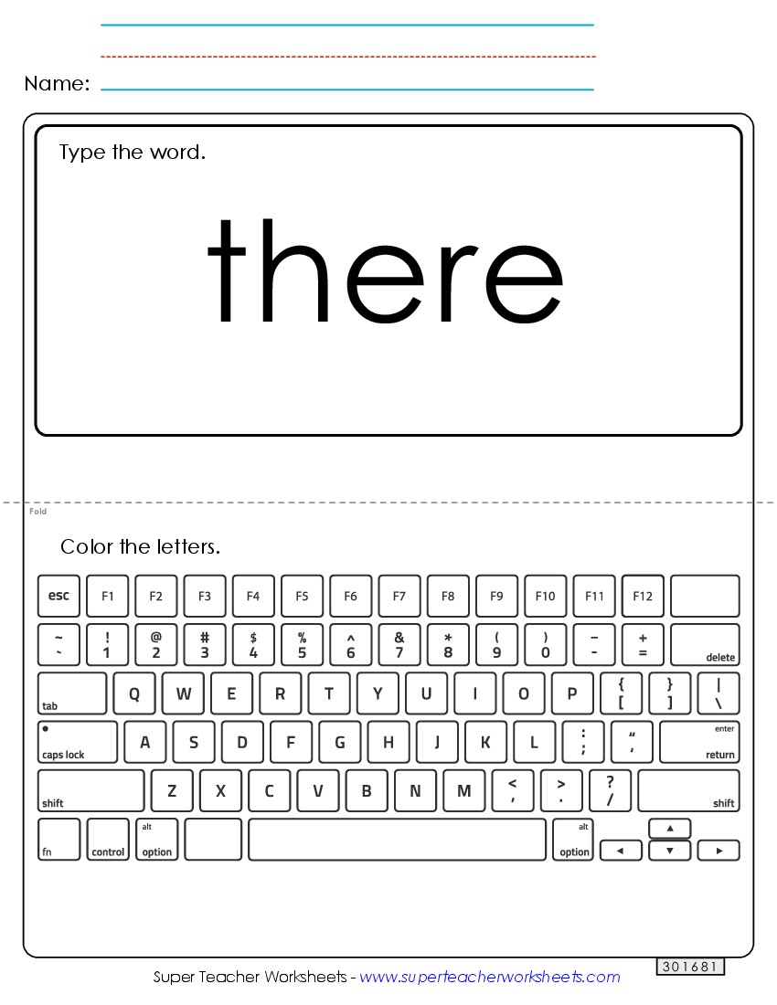 Type the Word: There Sight Words Individual Worksheet