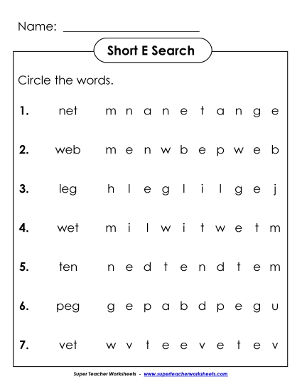 aShort E CVC Word Hunt