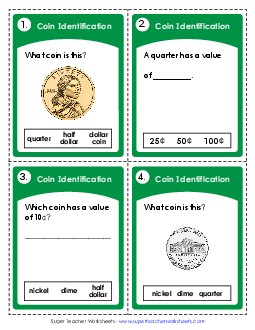 Task Cards: Identifying Coins (Advanced) Counting Money Worksheet