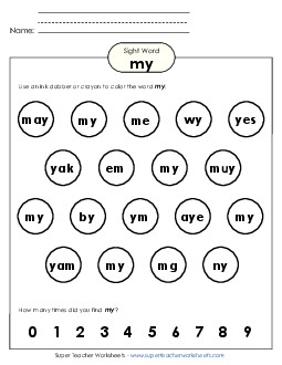 Dab or Color: My Sight Words Individual Worksheet