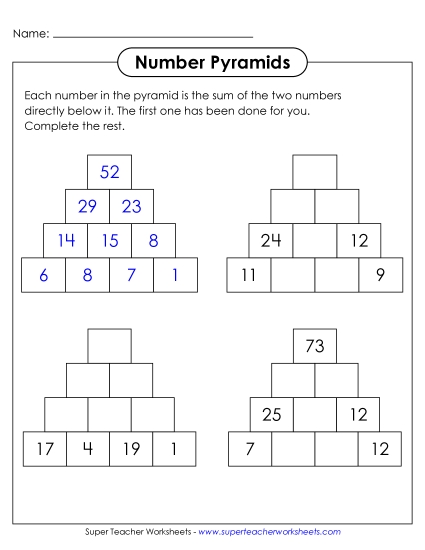 New 4-Row Number Pyramids Worksheet New 4-Row Number Pyramids Worksheet