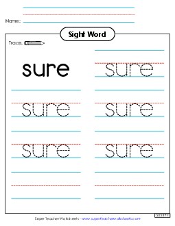 Trace the Word: Sure Sight Words Individual Worksheet