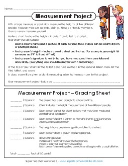 Measuring Project 4th Grade Math Worksheet