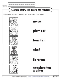 Picture-to-Word Matching Worksheet 2 Community Helpers Worksheet