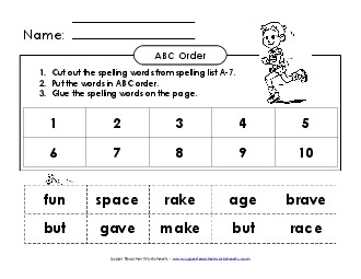 ABC Order - Cut & Glue (A-7) Spelling A Worksheet