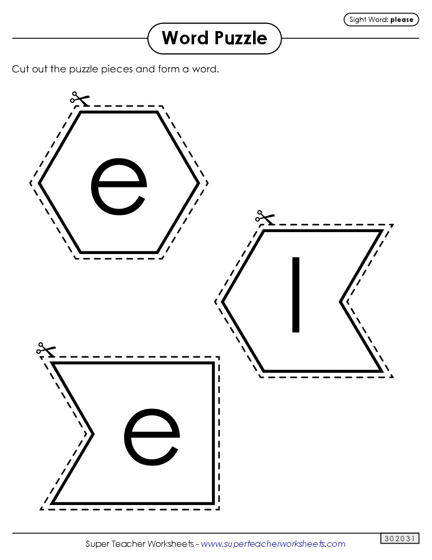 Word Puzzle: Please Sight Words Individual Worksheet