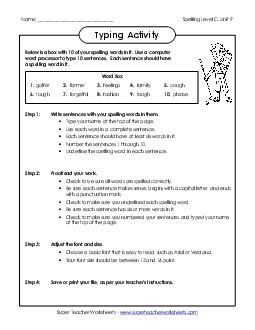 Typing Sentences (C-9)  Spelling C Worksheet